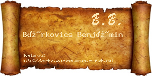 Bárkovics Benjámin névjegykártya
