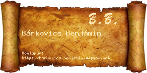 Bárkovics Benjámin névjegykártya